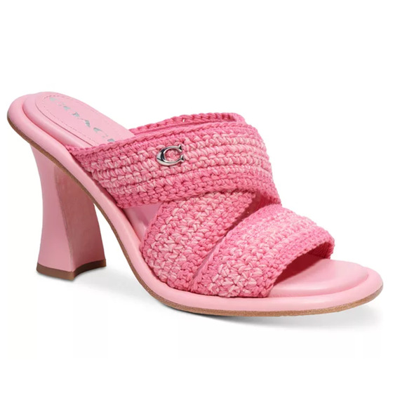 $265 COACH Quintin Crisscross Crochet Mule Sandals | Pink 8 (Fits 8.5 or 9) New! - Picture 1 of 14